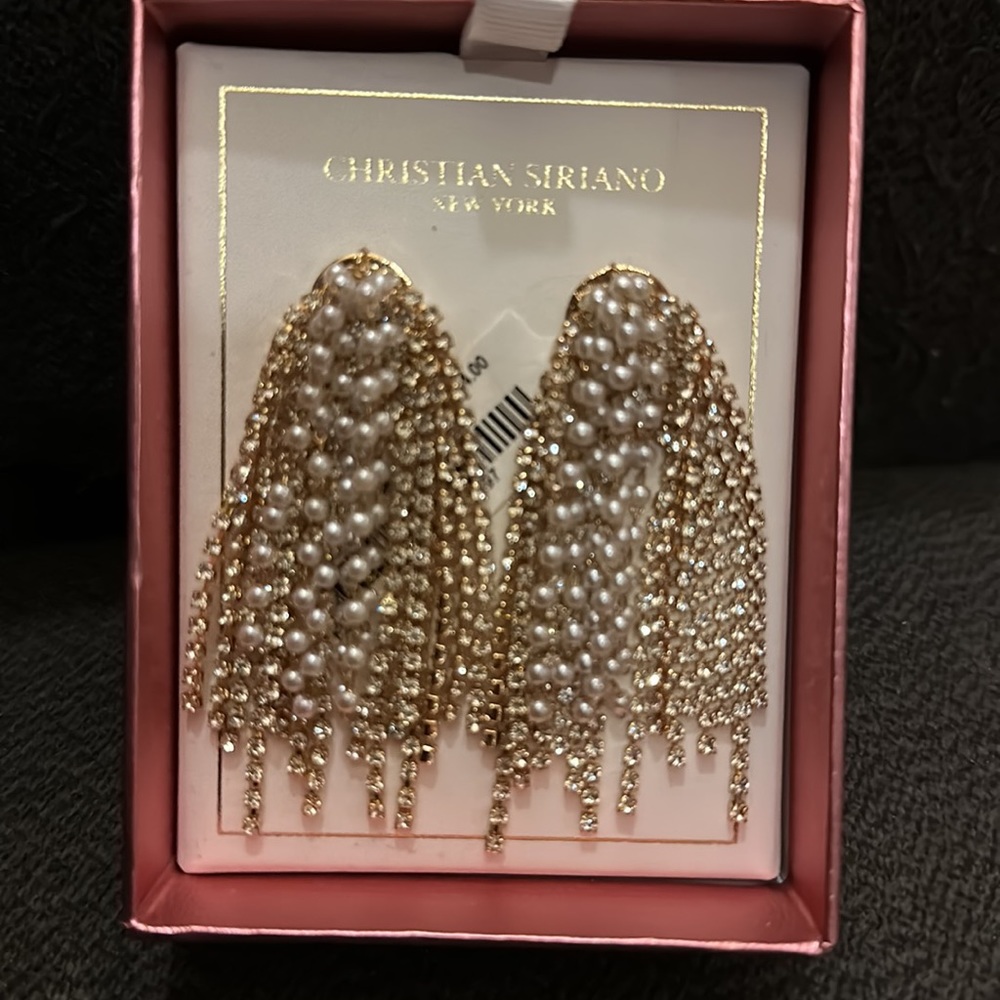 Christian Siriano pearl rose gold diamond statement earrings costume jewelry nwt